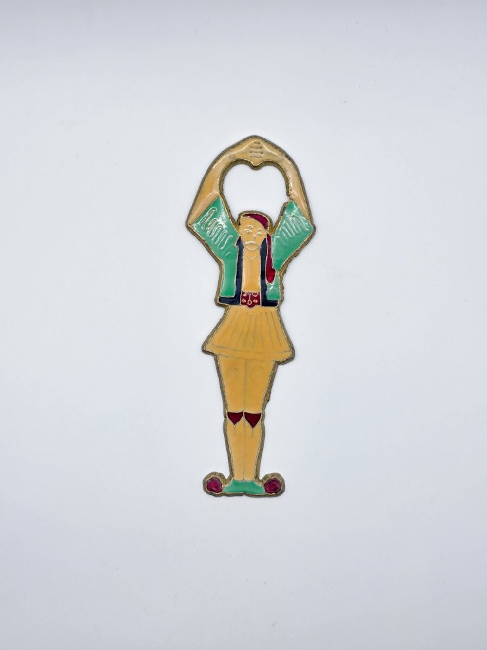 Vintage MCM Greek Folk Dancer Enamel Bottle Opener Barware Greece